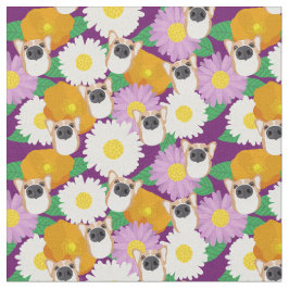 Corgi Hund with Flowers Lila Patterned Tyg