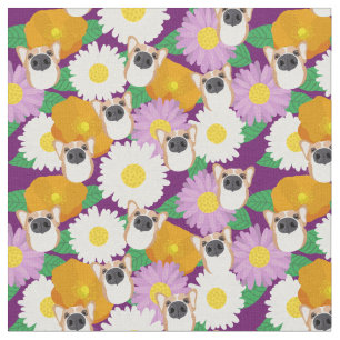Corgi Hund with Flowers Lila Patterned Tyg