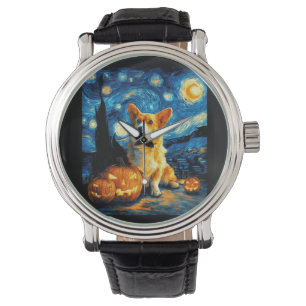Corgi Hundälskare målning av van gogh stjärnklar n Armbandsur