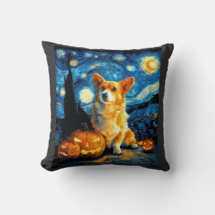 Corgi Hundälskare Målning av van gogh stjärnklar n Kudde
