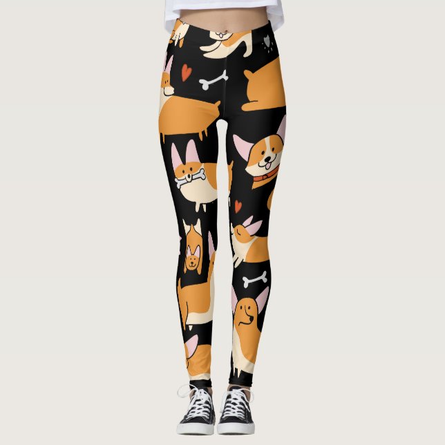 Corgi Hundar, Cute Seamless Background. Leggings (Framsida)