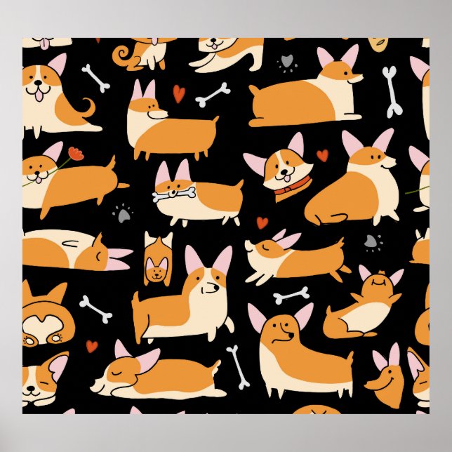 Corgi Hundar, Cute Seamless Background. Poster (Framsidan)