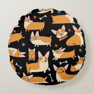 Corgi Hundar, Cute Seamless Background. Rund Kudde
