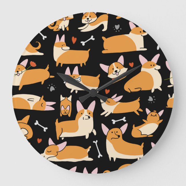 Corgi Hundar, Cute Seamless Background. Stor Klocka (Framsida)