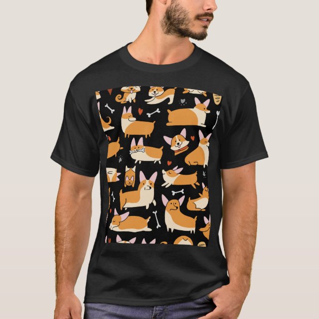 Corgi Hundar, Cute Seamless Background. T Shirt (Framsida)