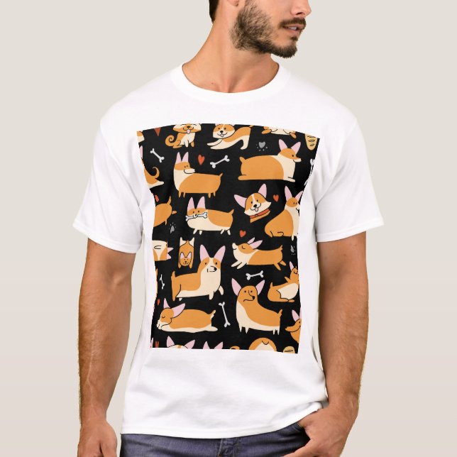 Corgi Hundar, Cute Seamless Background. T Shirt (Framsida)