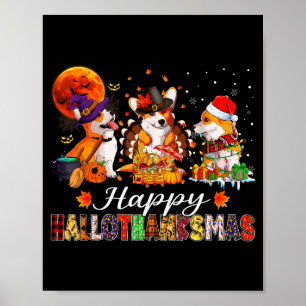 Corgi Hundar Halloween Thanksgiving Jul Hallot Poster