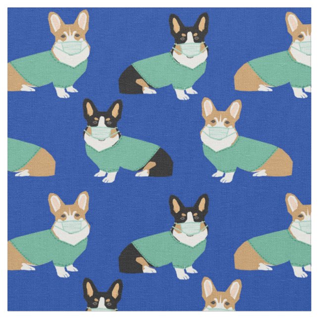 corgi hundar i buskblått tyg (Närbild)