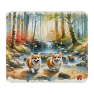 Corgi Hundar i en träströmm med Höst färger