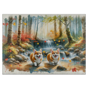 Corgi Hundar i en träströmm med Höst färger