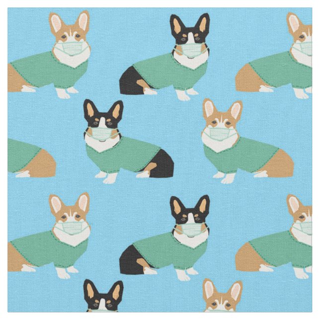 corgi hundar i skrubbar ljusblå tyg (Närbild)