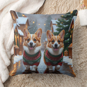 Corgi Hundar Jul Snö Högtid Kudde