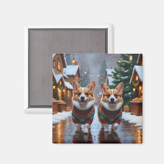 Corgi Hundar Jul Snö Högtid Magnet (Front/Back)