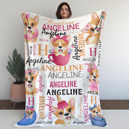Corgi Hundar Personlig Namn Collage Fleecefilt