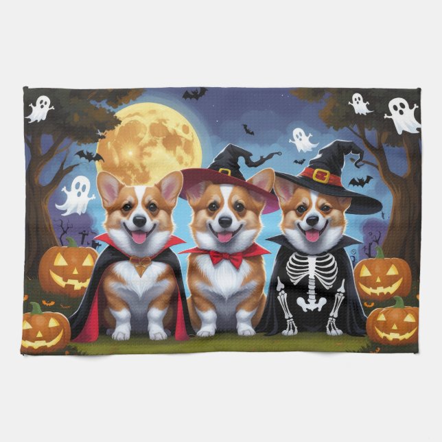 Corgi Hundar Pumpkin Halloween Funny Kökshandduk (Horisontell)