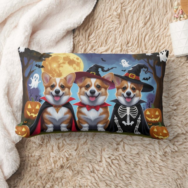 Corgi Hundar Pumpkin Halloween Funny Lumbarkudde (Filt)
