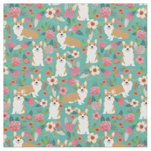 corgi hundar vintage blommigt turkos tyg