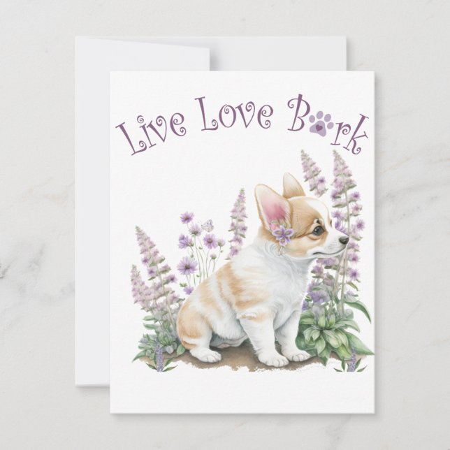 Corgi Hundmamma Blommig Anteckningskort (Framsida)