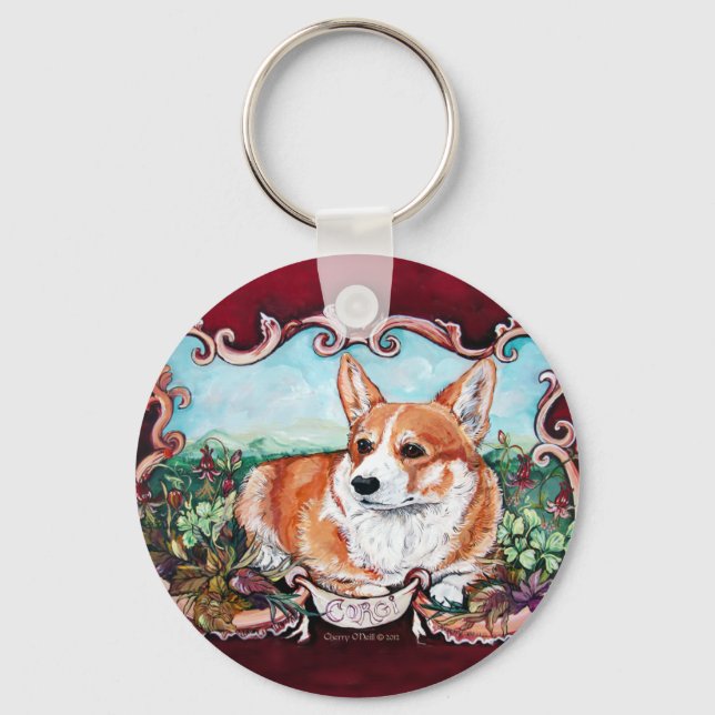 Corgi i Garden! Nyckelring (Framsida)