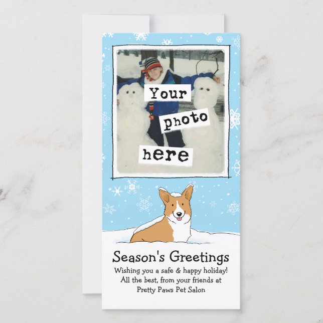 Corgi i Helgdag  i Snö Julkort (Framsida)