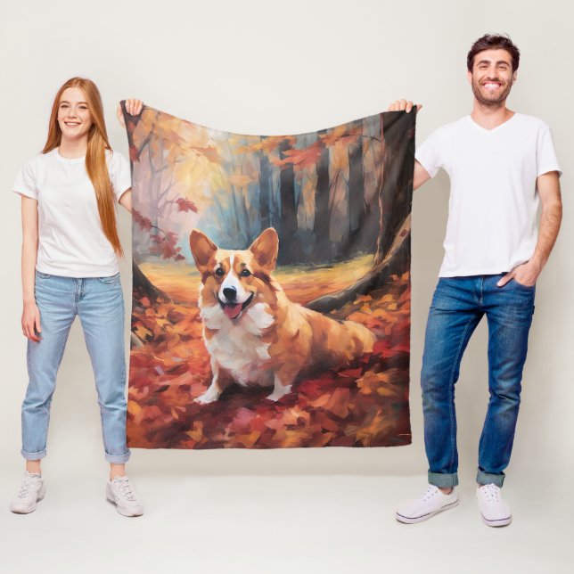 Corgi i höstlöv Fall Inspire Fleecefilt (På plats)