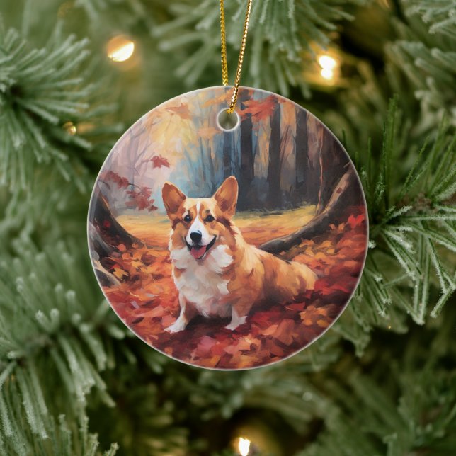 Corgi i höstlöv Fall Inspire Julgransprydnad Keramik (Träd)