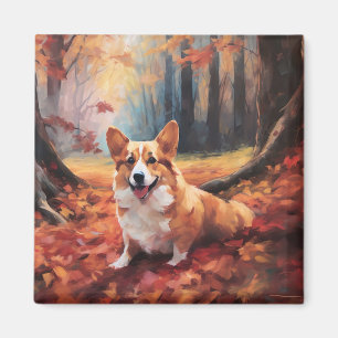 Corgi i höstlöv Fall Inspire Magnet