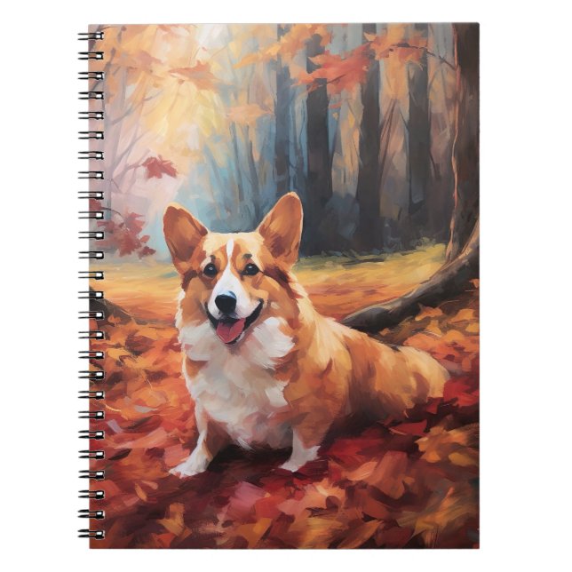Corgi i höstlöv Fall Inspirerar Anteckningsbok (Framsidan)