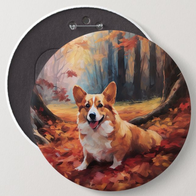 Corgi i höstlöv Fall Inspirerar Knapp (Framsida & baksida)