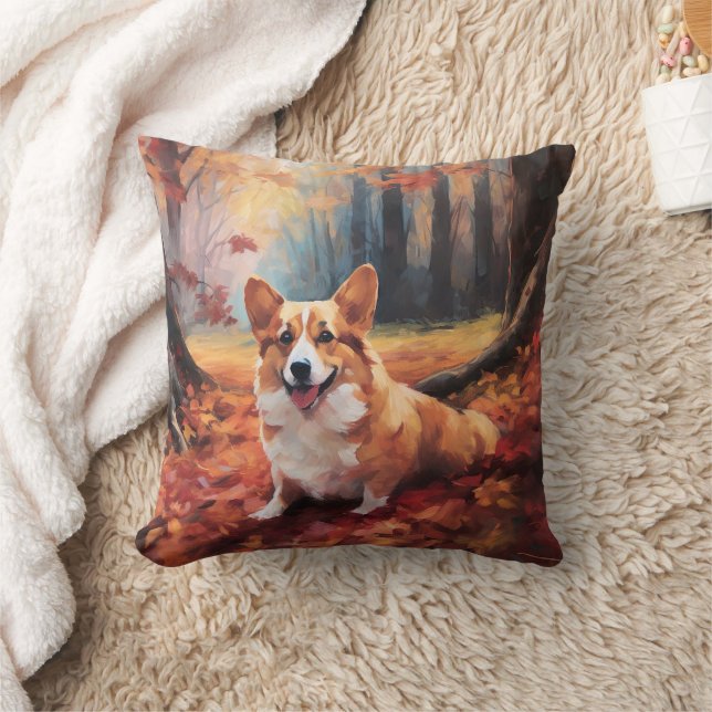 Corgi i höstlöv Fall Inspirerar Kudde (Filt)