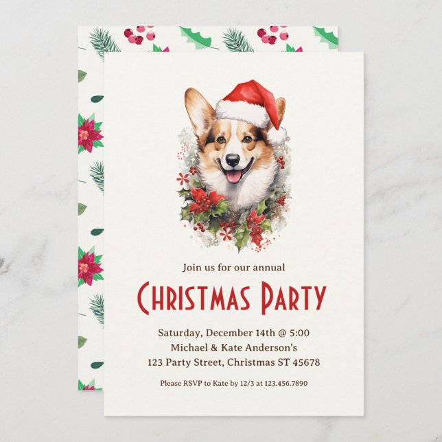 Corgi i jultomten Pet Hund jul Party Inbjudningar (Fram/baksida)