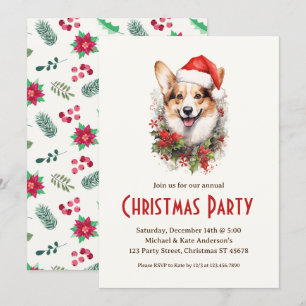 Corgi i jultomten Pet Hund jul Party Inbjudningar