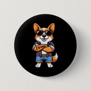 Corgi I Kärlek Pappa Rolig hund Tattoo Knapp