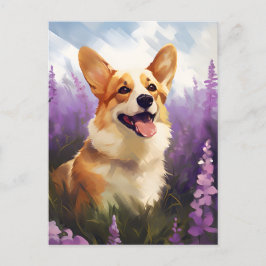 Corgi i Lavender fält Vykort