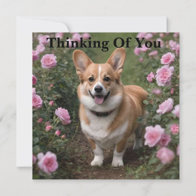 Corgi i Rosa ros tänker du på ditt kort (Framsida)