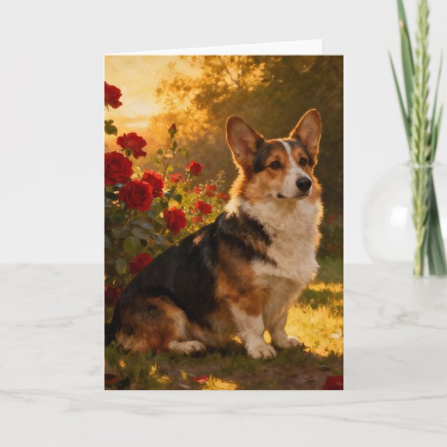 Corgi i rosorna I Blank Kort (Framsida)