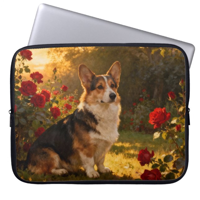 Corgi i rosorna I Laptop Fodral (Framsidan)