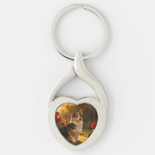 Corgi i rosorna I Twisted Heart Silverfärgad Nyckelring