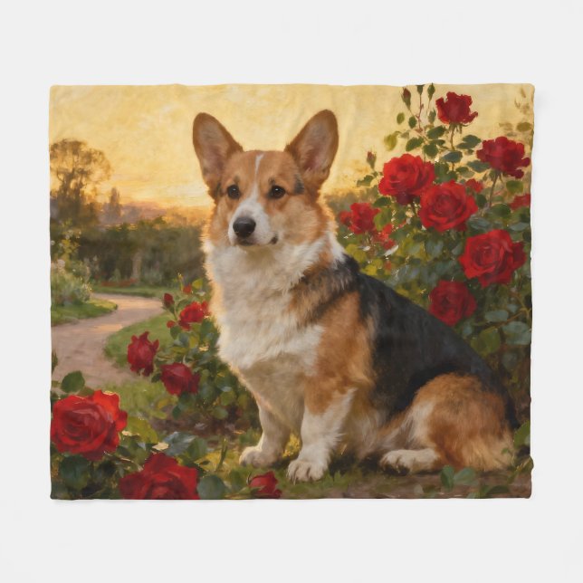 Corgi i rosorna II Fleecefilt (Framsidan (Horisontell))