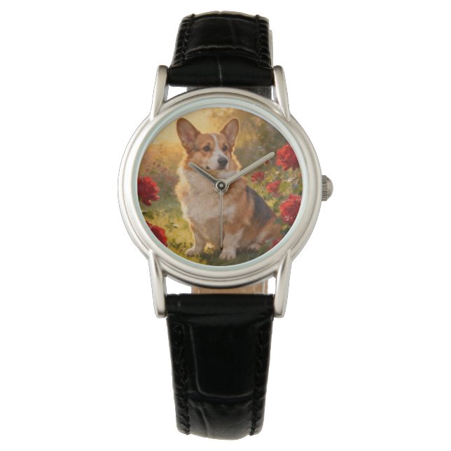 Corgi i rosorna III Armbandsur (Framsida)