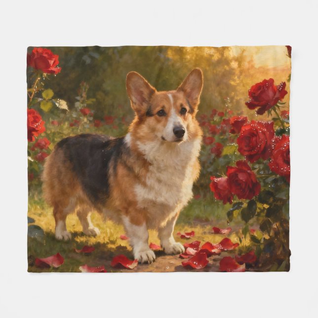 Corgi i rosorna V Fleecefilt (Framsidan (Horisontell))