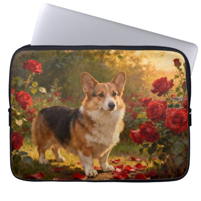 Corgi i rosorna V Laptop Fodral (Framsidan)