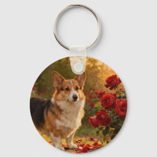Corgi i rosorna V Nyckelring