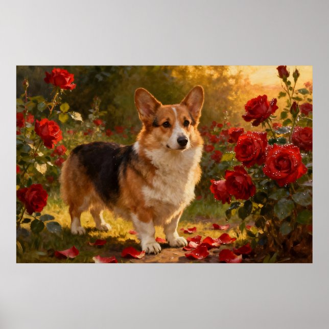 Corgi i rosorna V Poster (Framsidan)
