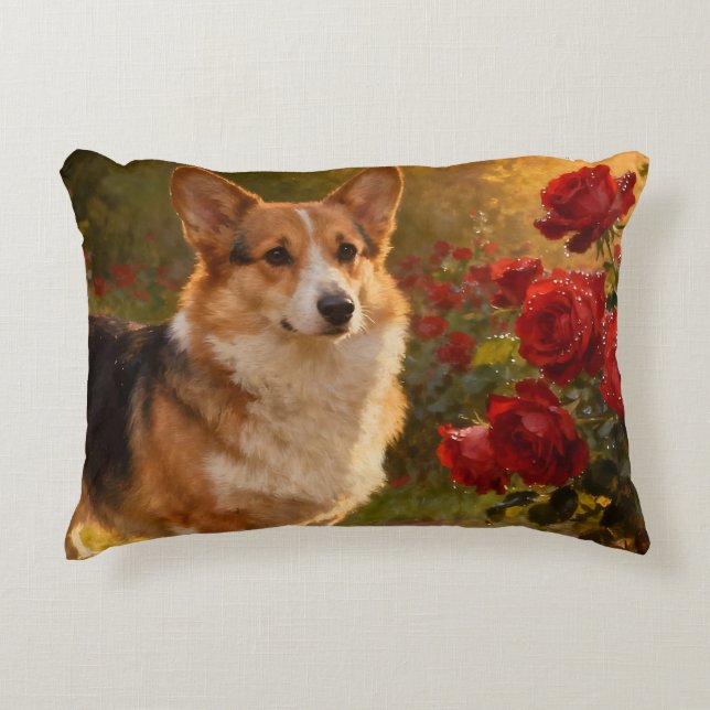 Corgi i rosorna V Prydnadskudde (Framsidan)