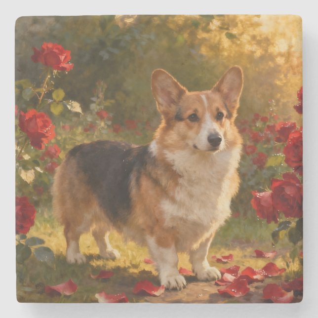 Corgi i rosorna V Stenunderlägg (Framsidan)