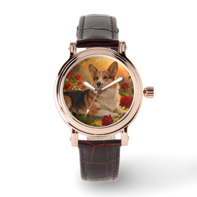Corgi i rosorna VI Armbandsur (Framsida)