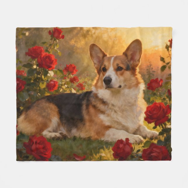 Corgi i rosorna VI Fleecefilt (Framsidan (Horisontell))