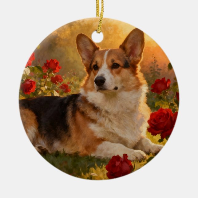 Corgi i rosorna VI Julgransprydnad Keramik (Framsidan)