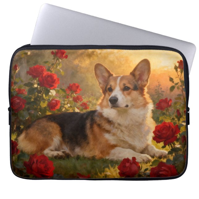 Corgi i rosorna VI Laptop Fodral (Framsidan)